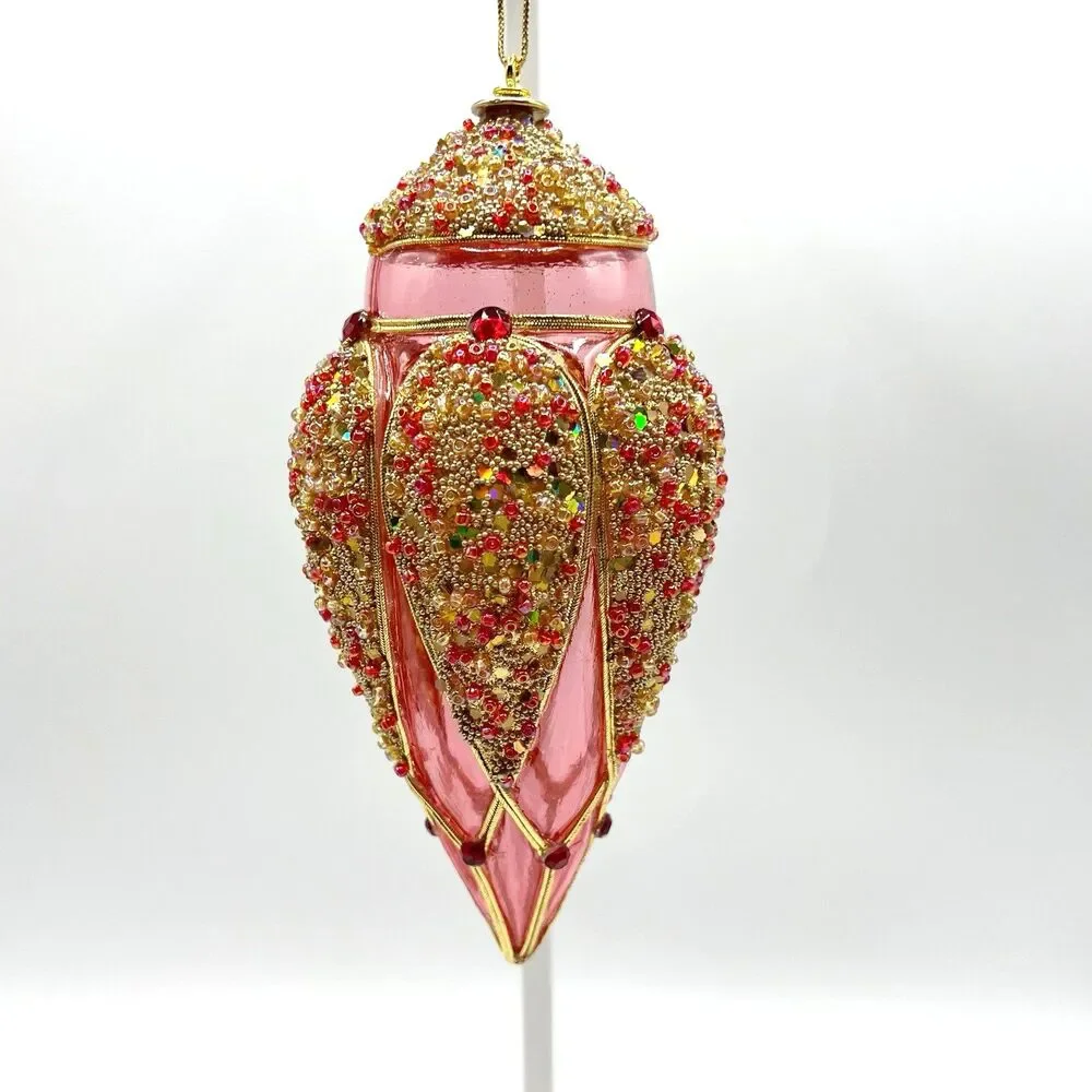 Vintage Christmas Lantern Beaded Plastic Tear Drop Christmas Tree Ornament 7.5